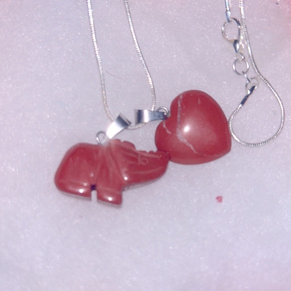 Boho Hippie Red Jasper Heart ❤️ and Elephant 🐘 24” Silver Necklace - Picture 2 of 6